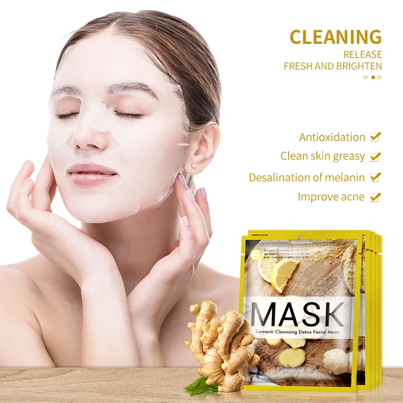 Natural Turmeric Mask Facial Cleansing Detox Blackhead Removal Organic Anti Acne Skincare Brighten Beauty Face Sheet Mask