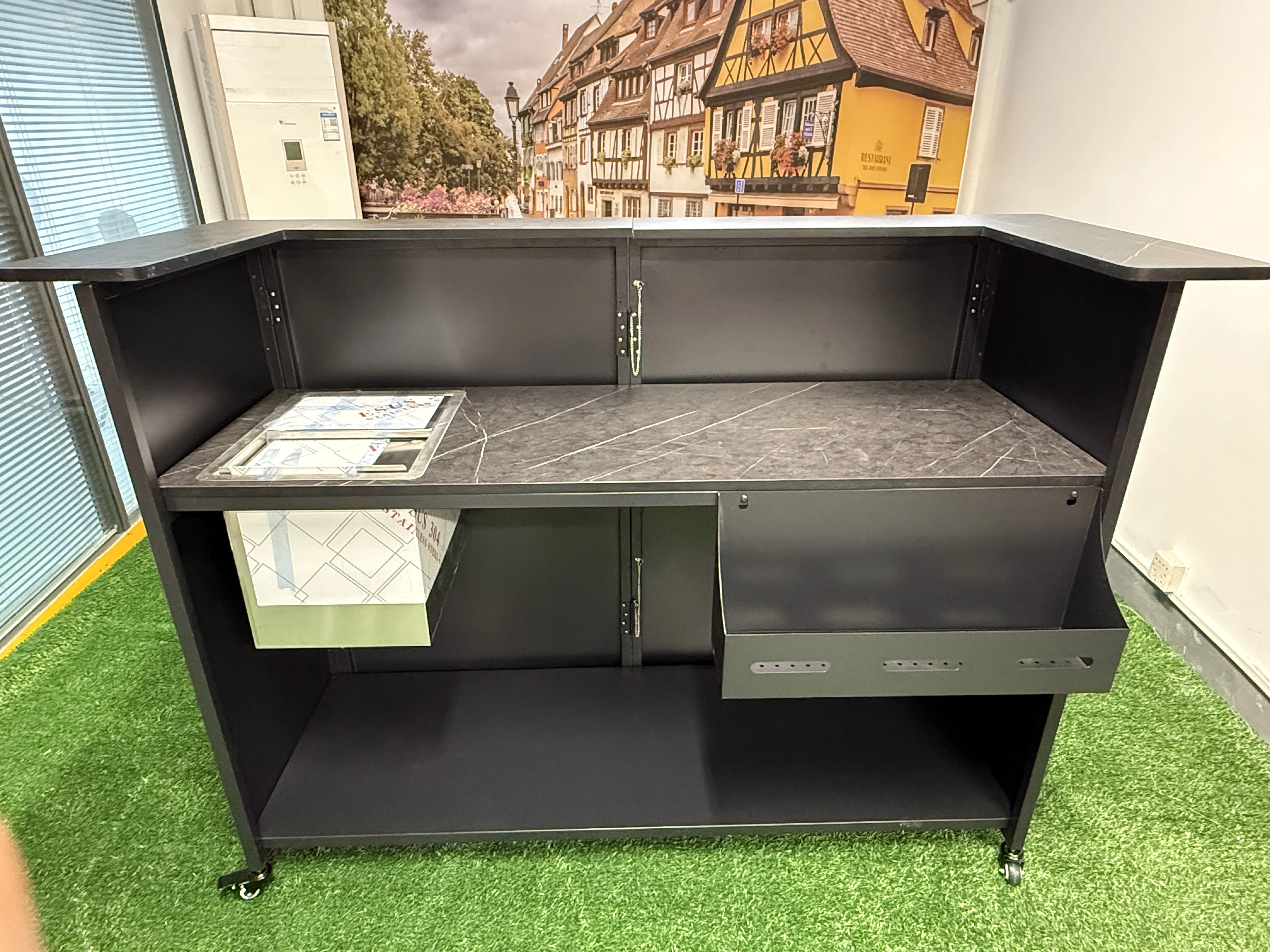 Modern Portable Bar Counter for Events Folding Mobile Bartending Station Storage Shelves Removable