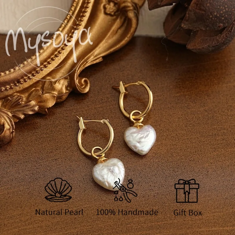 

MYSOYA White Love Baroque Freshwater Pearl Earrings 11-12mm With Gift Box Birthday/Wedding/Christmas/New Year Gifts For Her/Him