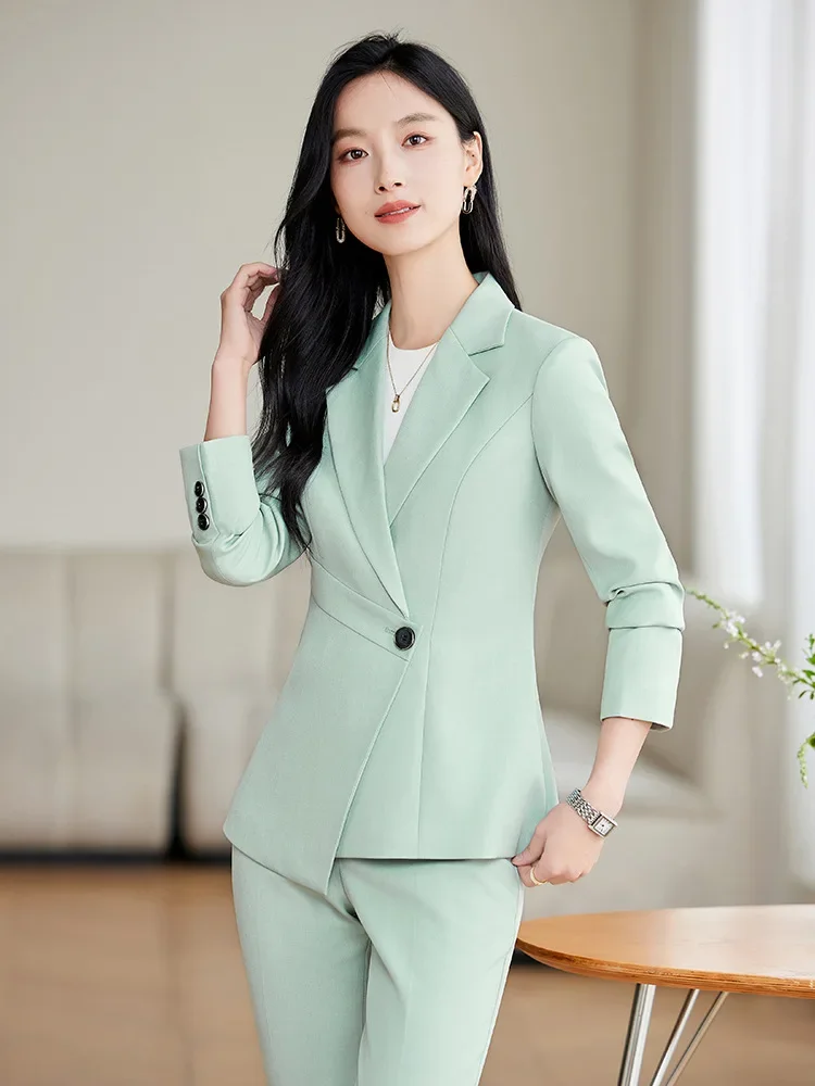 Pop elegante verde damasco preto senhoras calça terno feminino negócios trabalho wear jaqueta e calças blazer 2 peça conjunto