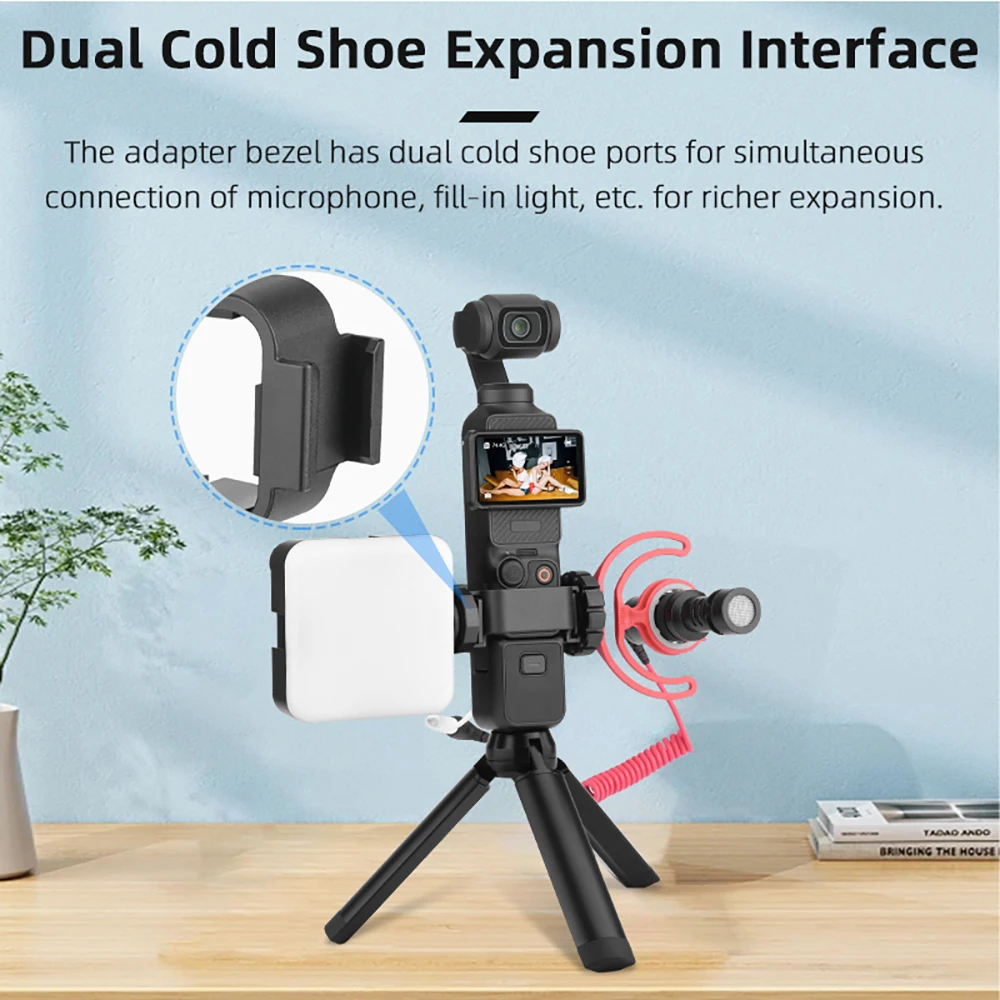 BRDRC Extension Adapter for DJI OSMO Pocket 3/4 Camera Accessorieswith Dual Cold Shoe Fill light/Microphone Mount Adapter