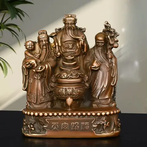 Fu Lu Shou Statue Set Brass Three Star Gods Sanxing Figurine  Living Room Decor