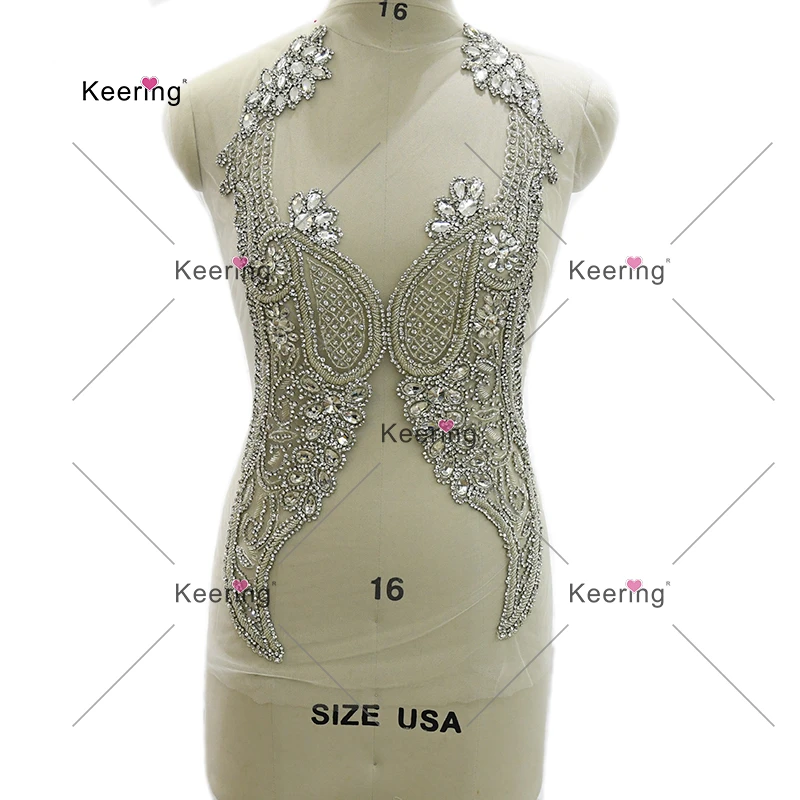 

Sparkly Pretty Rhinestone Body Applique, Silver Crystal Bridal Design Patch, Sewing, WDP-468