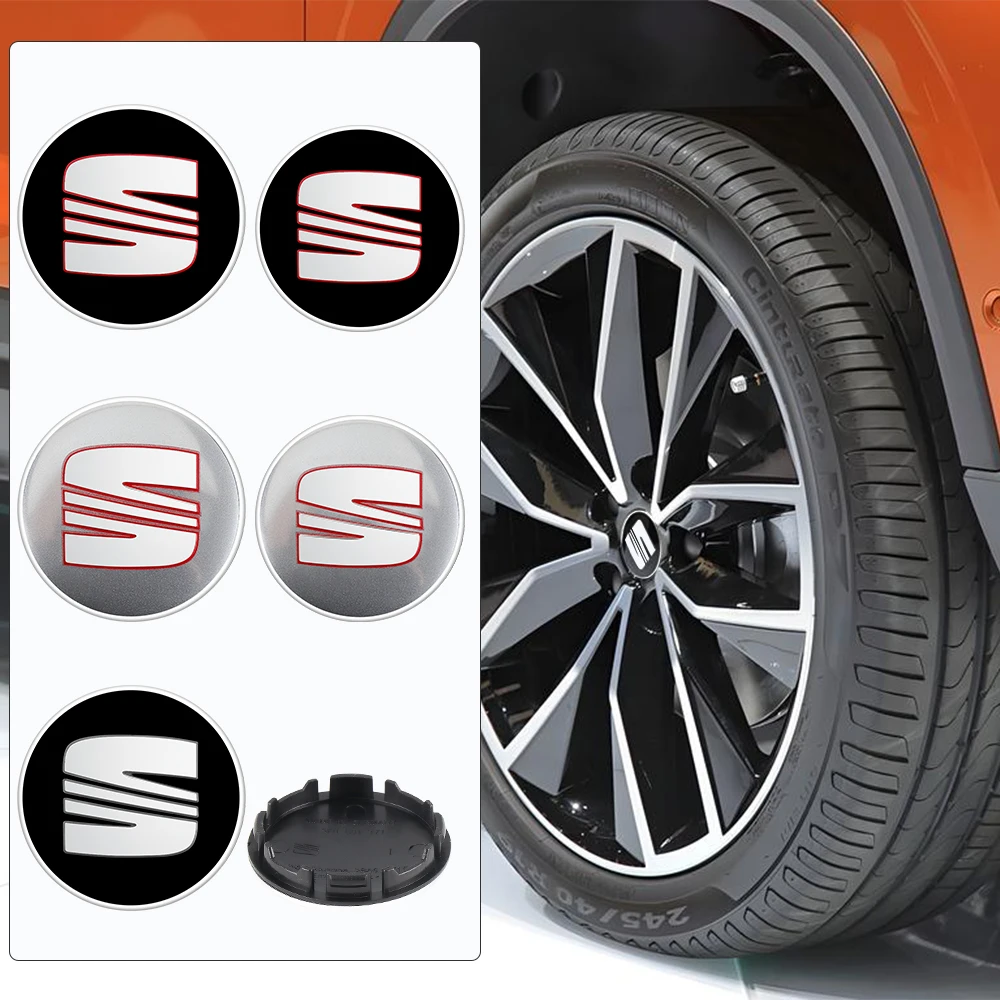 4 Peças Emblema Automotivo para Tampa Central de Roda e Aro, Capa de Reequipamento para Seat Cupra Ateca Leon Ibiza 6F FR Mk1 Mk2 Mk3 5F 1P Toledo Arona