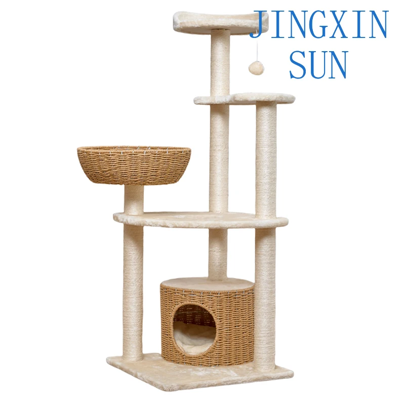 Cat House Cat Tree Tower Indoor Climbing Rack Woven Rattan Furniture Tree Nest Cat Tree Condo Kitten Scratching Posts