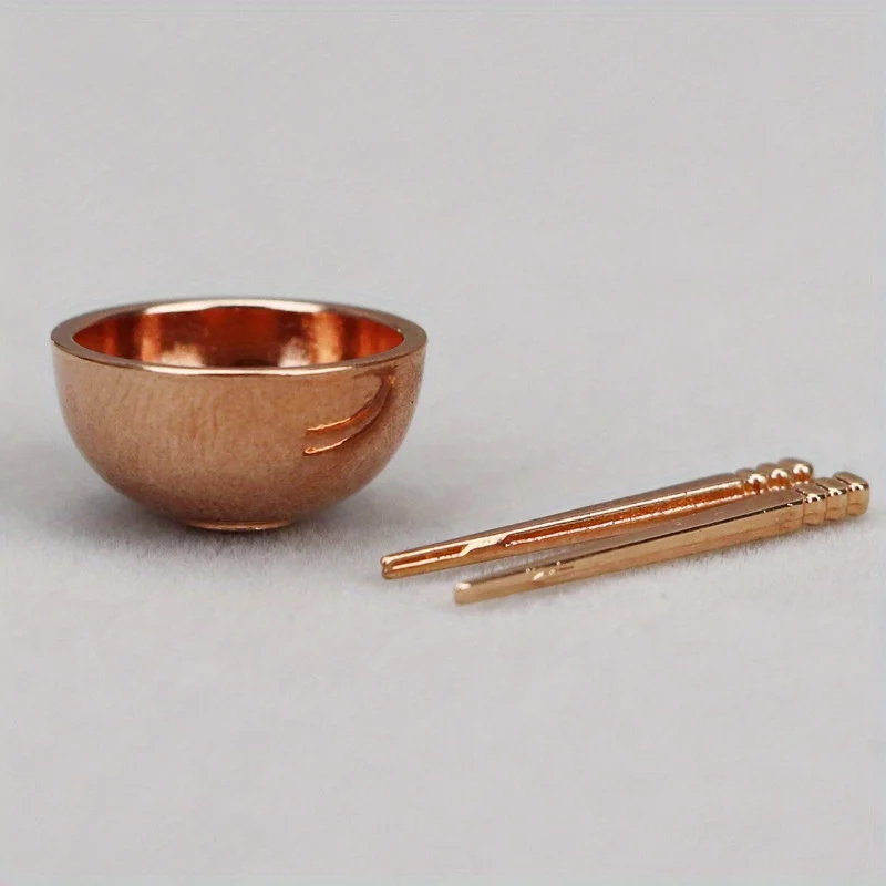 

1set 1:12 Dollhouse Mini Metal Bowls and Chopsticks Model Playhouse Dinner Kitchen Food and Play Kitchenware Furniture Accessory