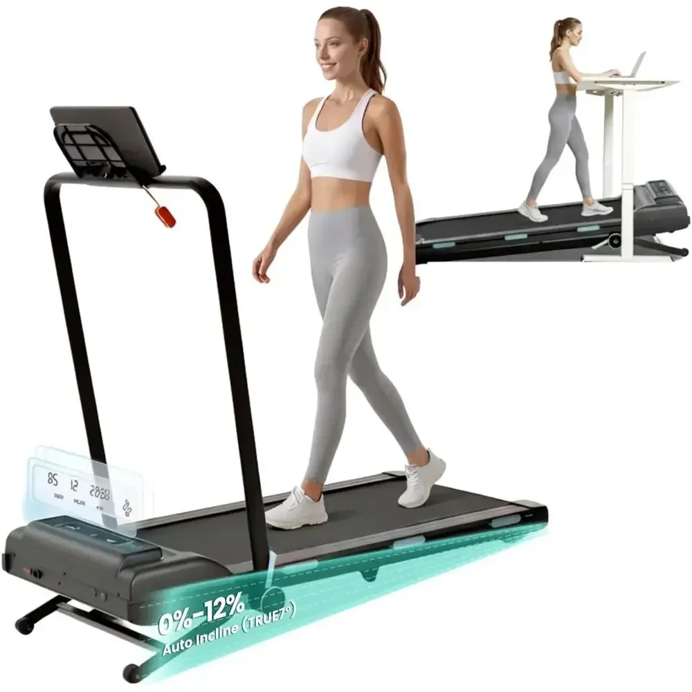 Portable 3.5 HP Treadmill with 12% Auto Incline, Triple Shock Absorption, 450 lbs Capacity, Suitable for Home Office or Under De