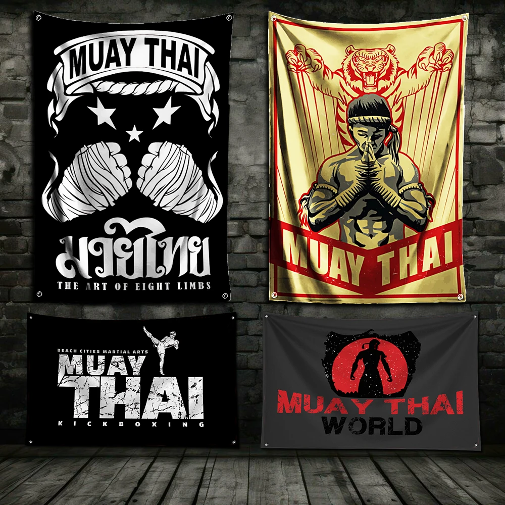 Banderole d'impression numérique en polyester avec œillets en laiton, Knowledge Feel, Fédération Muay Thai, Garage Wall Art, Out Door Decoration, 3x5