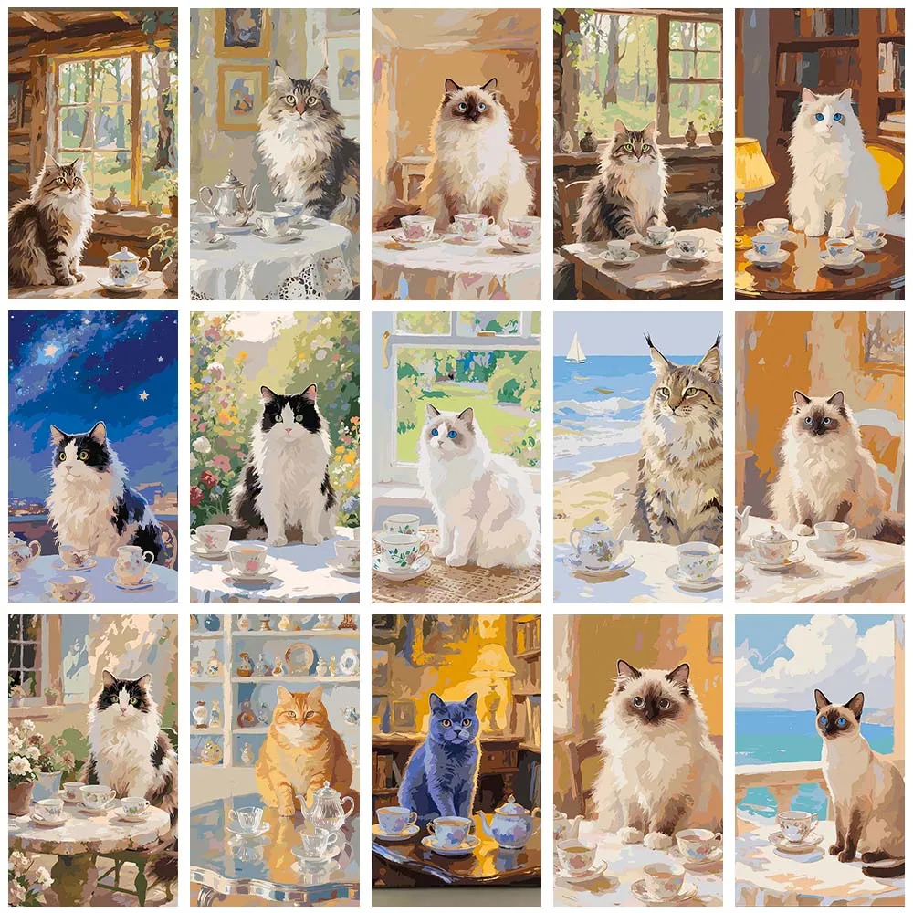 

DIY Oil Painting By Numbers Cat Animal Pattern Hand Painted On Canvas Acrylic Picture Drawing Painting Kits Home Decoration