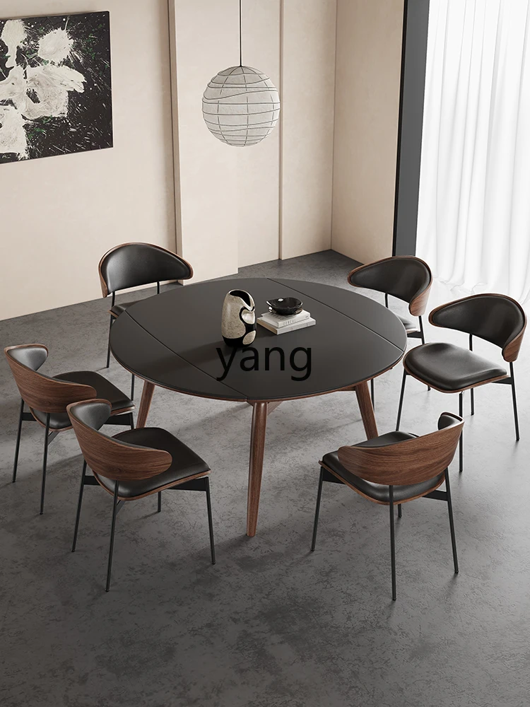 Yjq Chinese Style Folding Solid Wood Dining Table Living Room Retractable Stone Plate Square Variable round Table