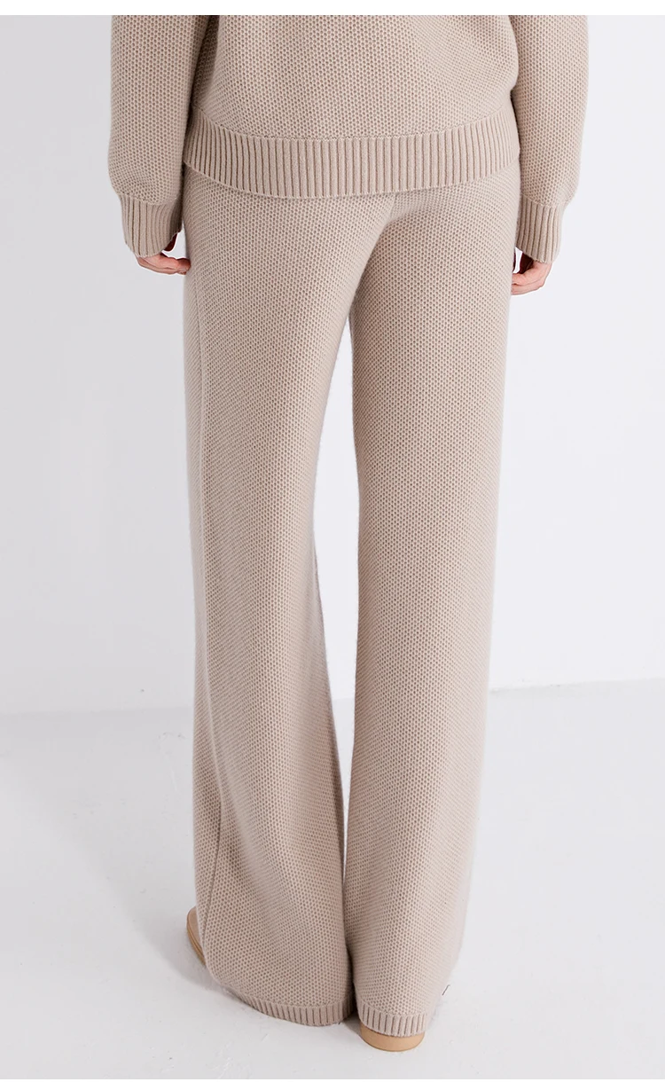 TX862183 Damen-Strickhose mit weitem Bein, Woll-Kaschmir-Mischung, elastischem Bund, gerippten Bündchen, entspannter Schnitt, LP Old Money Early Autumn – Detail 5