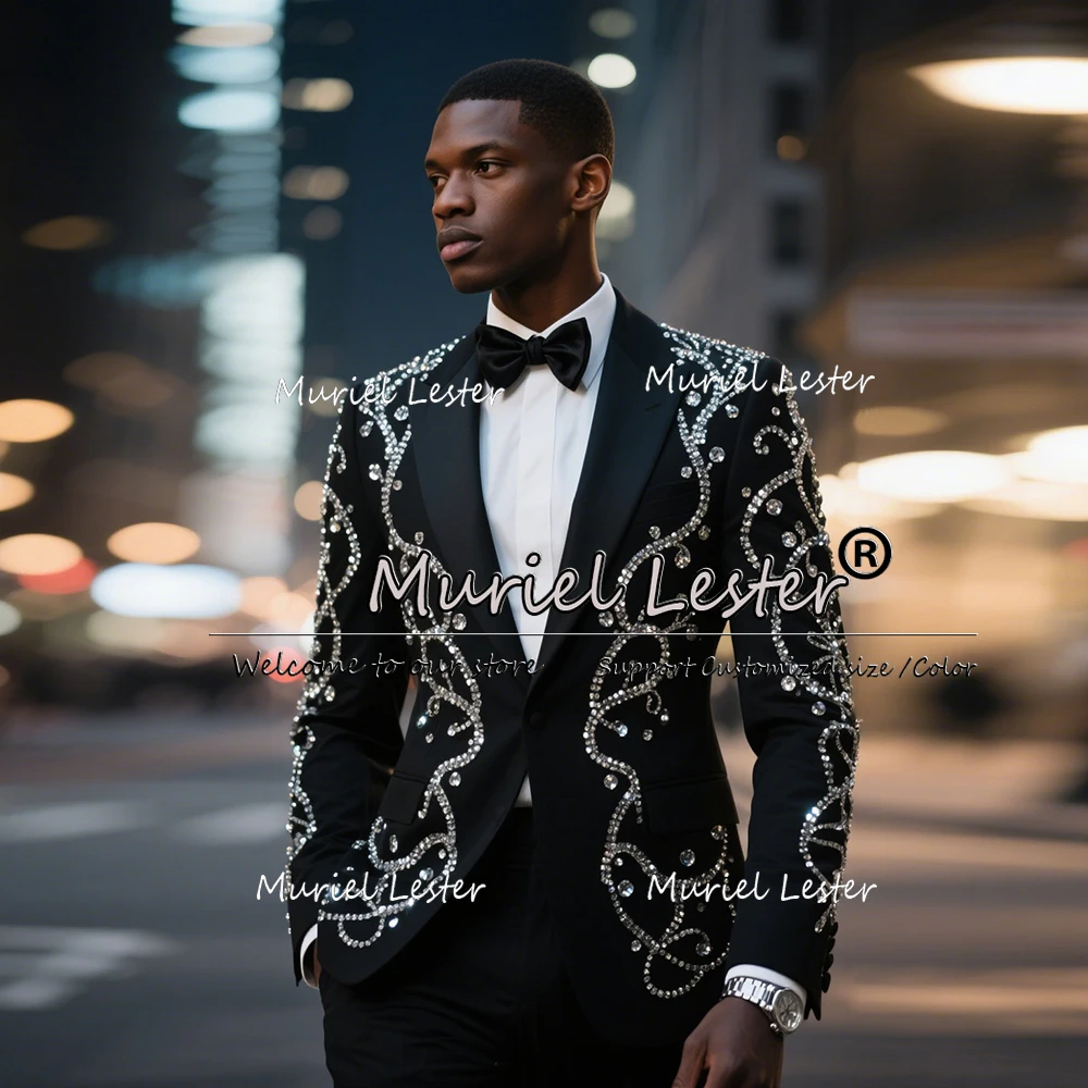 

Handsome Suits Men For Wedding Brilliant Beaded Stones Prom Blazers Customized 2 Pieces Costume Homme Groom Banquet Tuxedos 2026