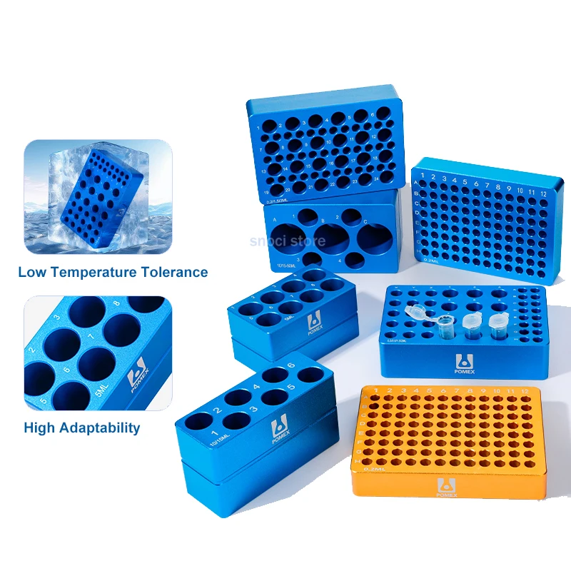 PCR برودة درجة حرارة منخفضة ترموستات صندوق ثلج ألومنيوم مبرد مسبقًا 0.1/0.2/1.5/2/5/10/15/50 مللي رف أنبوب الطرد المركزي PCR رف أنبوب