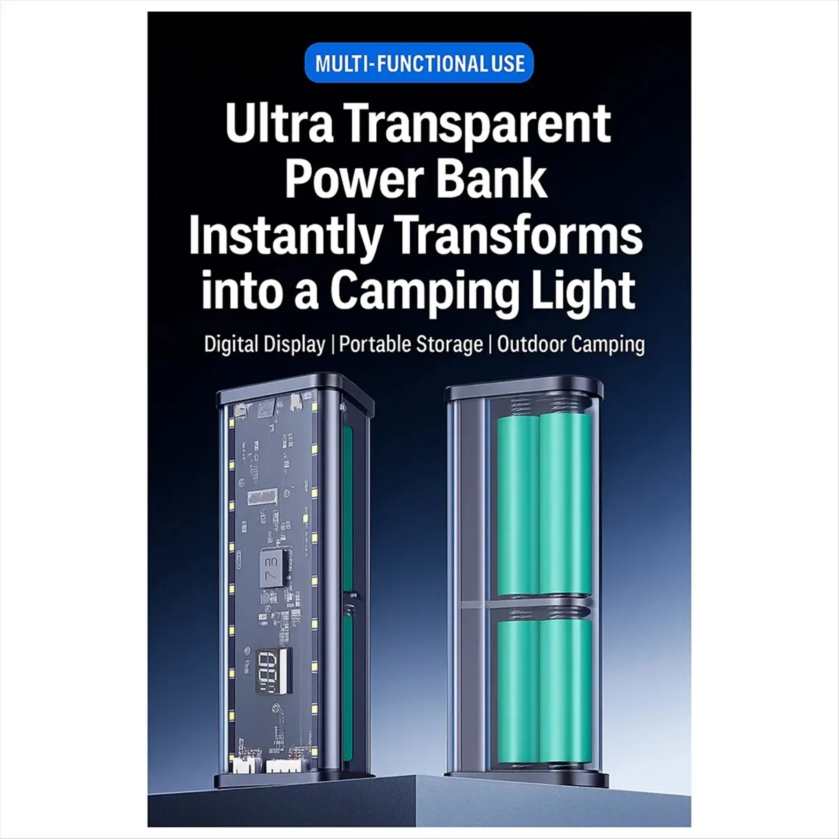 A003 Transparent 6x18650 Power Bank Case 22.5W Fast Charging Powerbank Case LED USB Type C Port Battery Storage Box Orange