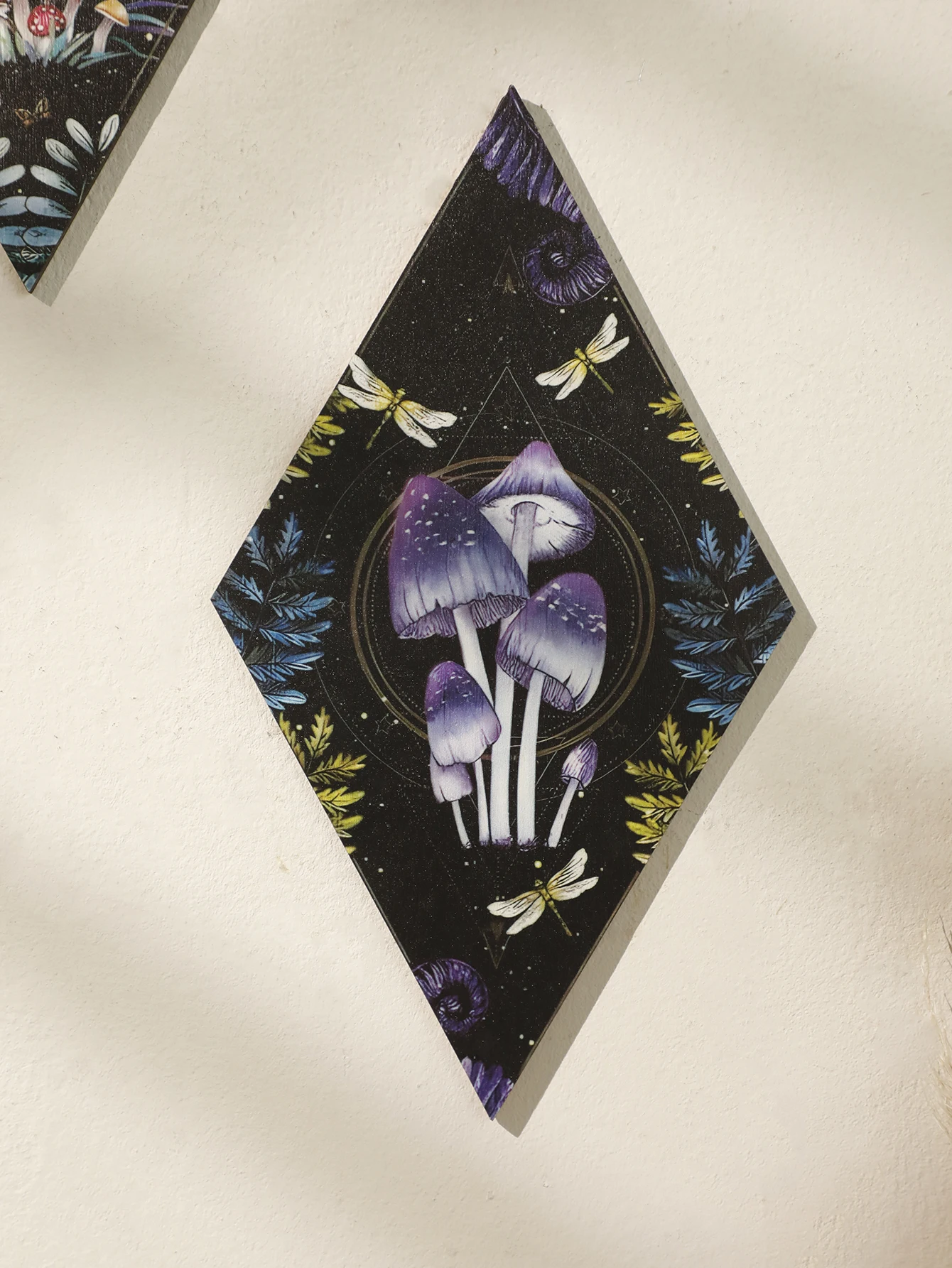 Mushroom Butterfly Pattern Wooden Wall Decor Rhomboid Wall Hanging Boho Home Decoration Witch Decor Room Decors Aesthetic Gift