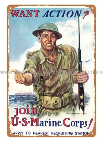 wall painting WW2 1942 WANT ACTION JOIN U.S.  army military metal tin sign sign