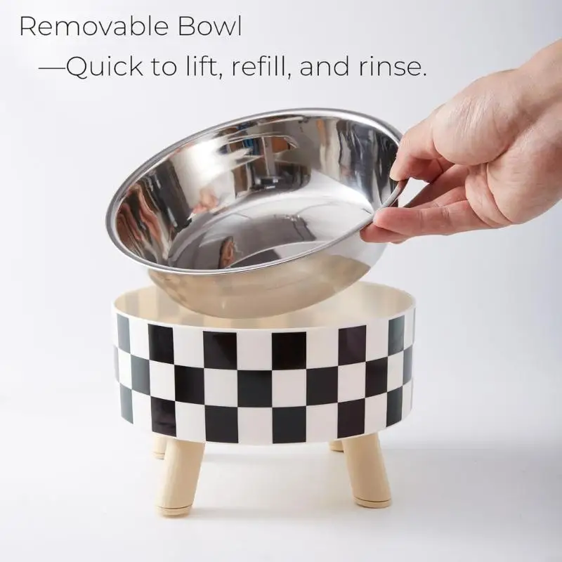 

Повышенная подставка для миски для собак с кормушками, посуда для большинства размеров собак, блюдо с клетчатым принтом, нержавеющая сталь