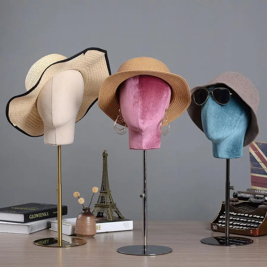 Mannequin Head Stand for Hat and Wig Display, Pinnable Wig Stand, Velvet Manikin Head Block with Retractable Metal Base, 21 Inch