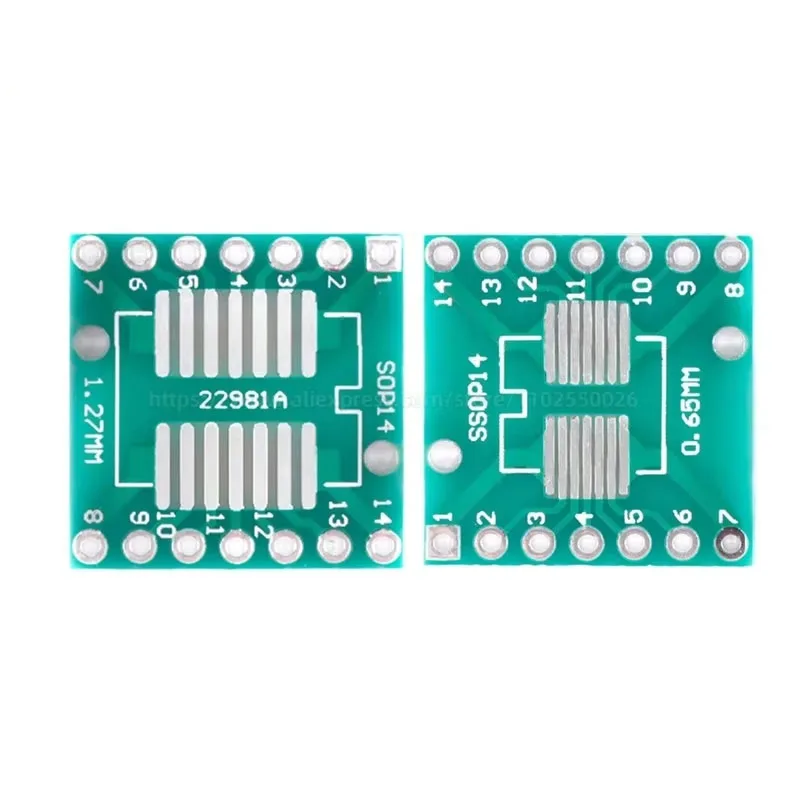 Placa de transferência DIP Pin Board Pitch, placa adaptadora IC, placa de conversão, TSSOP14, SOP-14, SOP-14, DIP14, 10pcs