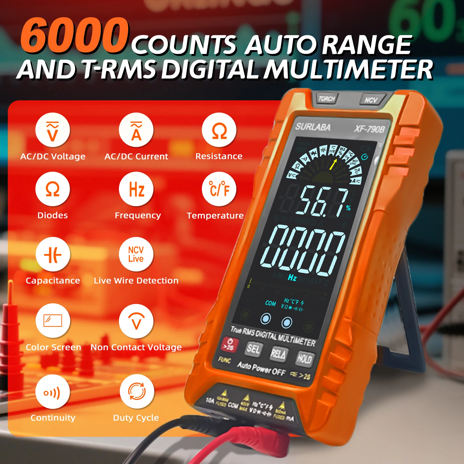 

Digital Multimeter TRMS 6000 Counts, Auto-Ranging Voltmeter with Non-Contact Voltage Tester, Electric Tester with Voltage