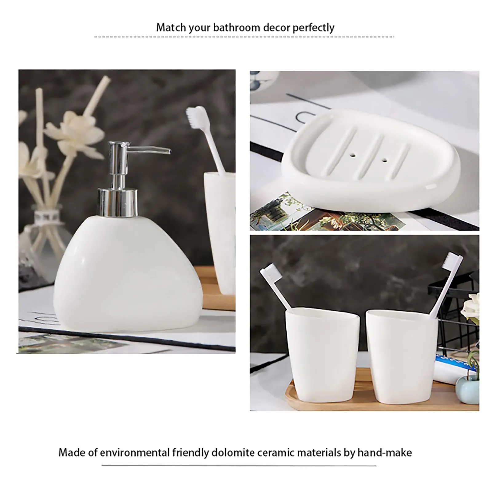 Ceramic Bathroom Accessory Set Luxury Bathroom Vanity Countertop Set Soap Dispenser Toothbrush Holder Soap Dish Bathroom Supply