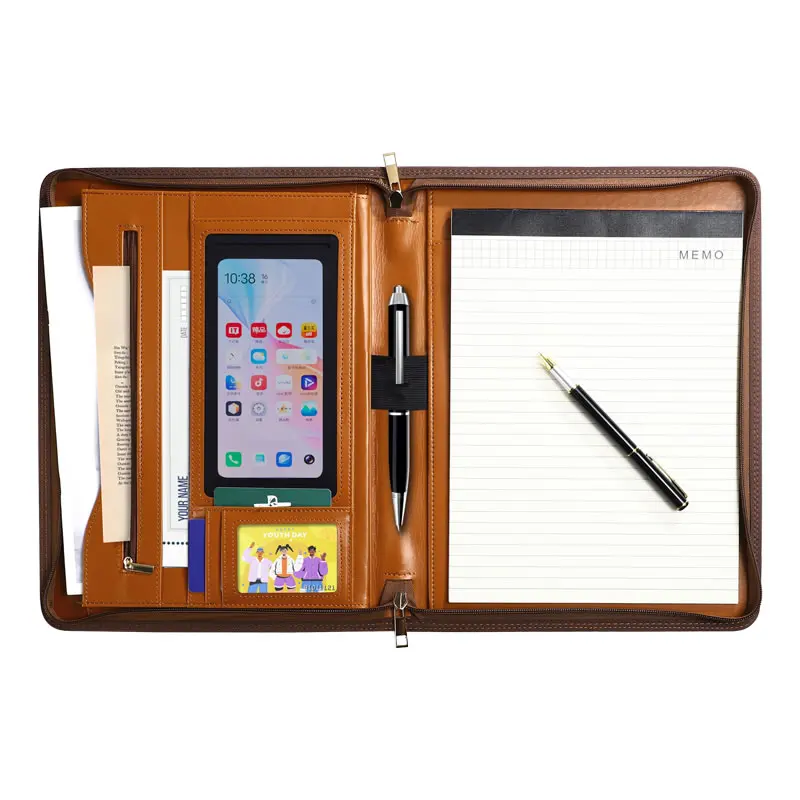 

Портативный портфель-папка формата А4 из искусственной кожи, деловой органайзер на молнии с отделениями для телефона и карт