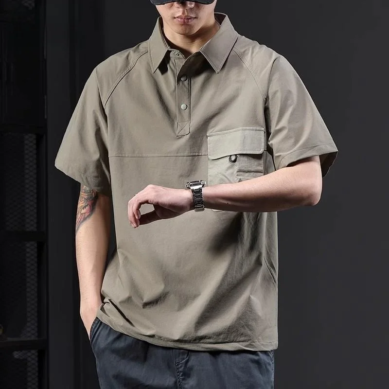 American Style Loose Men's Short Sleeve  Shirt Summer Fashion Urban Casual Pure Color Half Sleeve Workwear Top