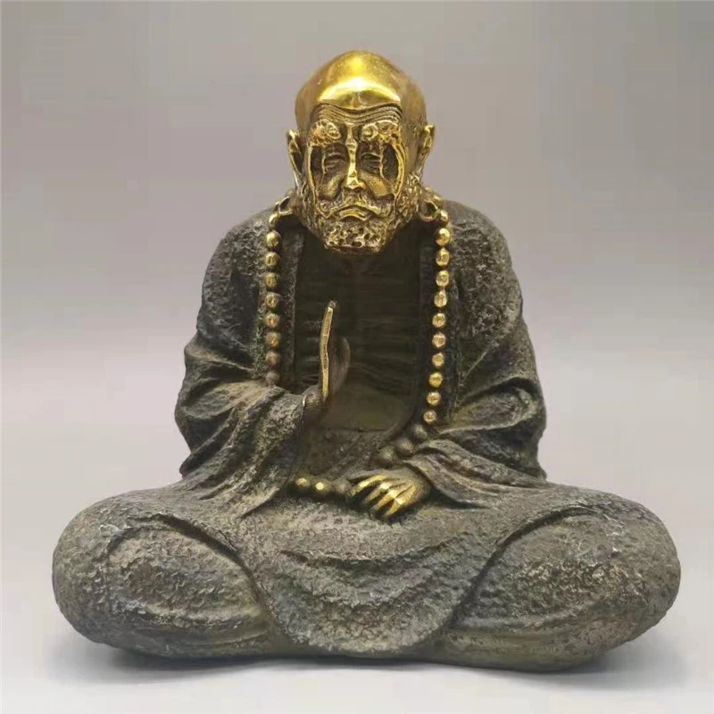 Small Size Gold-Plated Brass Buddha Statue Zen Master Dharma Ornament Home Decor Craft Decoration