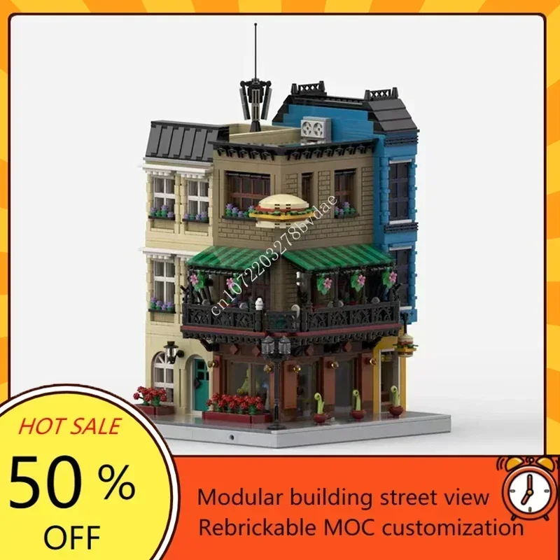 

3585PCS Customized MOC Modular New Orleans Hamburger Joint Street View Model Building Blocks Bricks Assembly Toys Birthday Gifts