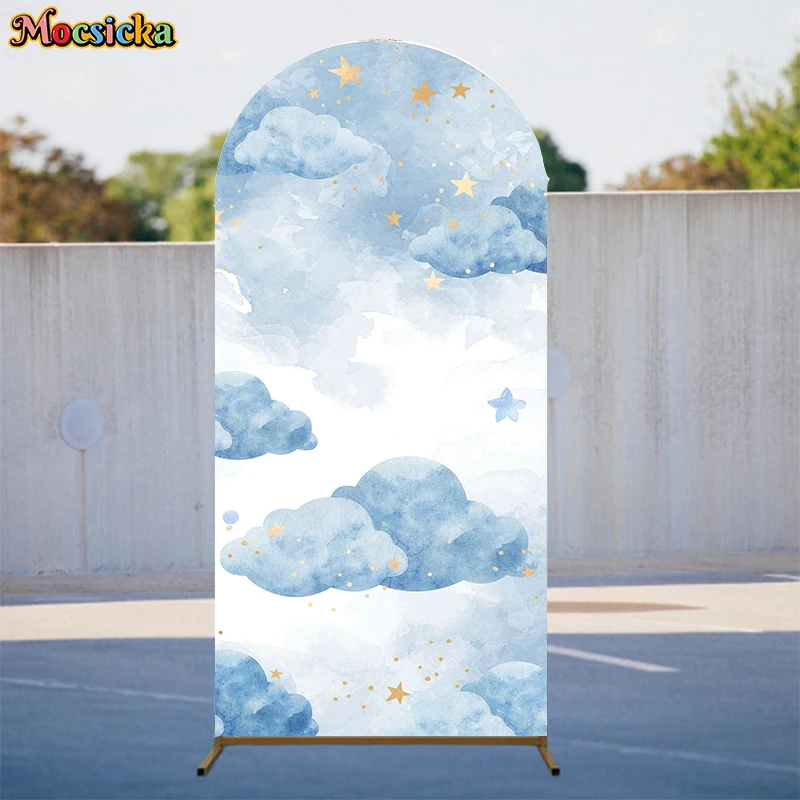 Bear Balloon Arch Background For Photography Blue Sky White Cloud Stars Boy Baby Birthday Backdrop Decoration Props Photo Studio