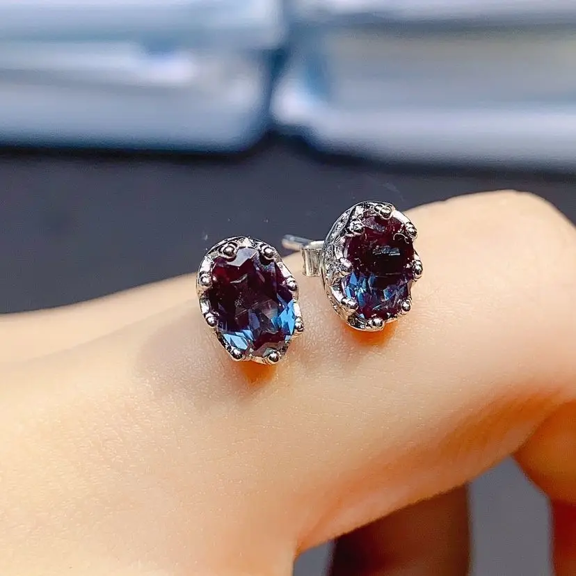 Vintage Alexandrite Earrings 925 Sterling Silver Engagament June Birthstone Stud Earrings Valentine Day Gifts