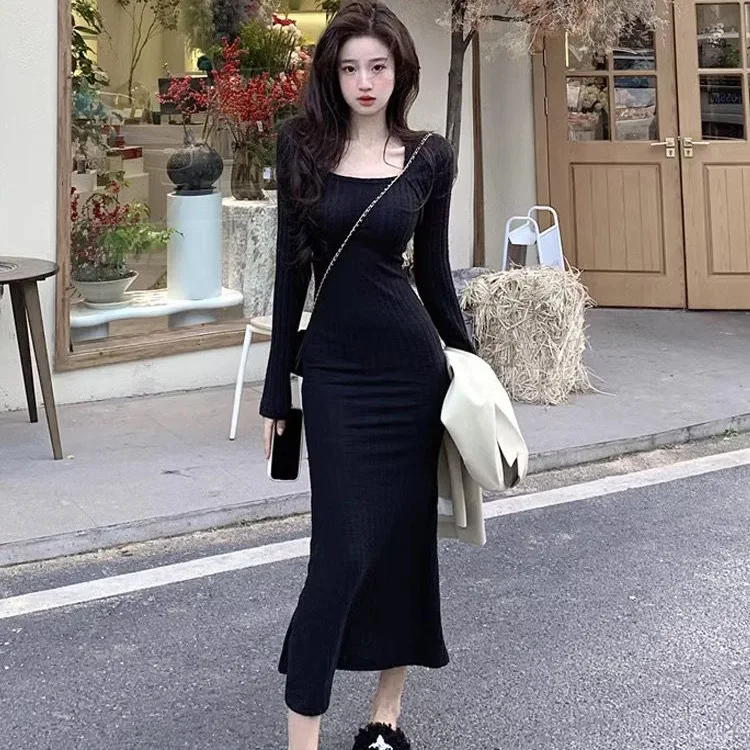 فساتين نسائية فستان نسائي أنيق لخريف 2025 من التويد مع حزام خصر مدبب حورية البحر ذيل السمكة مكتب احترافي حديث رقيق #3