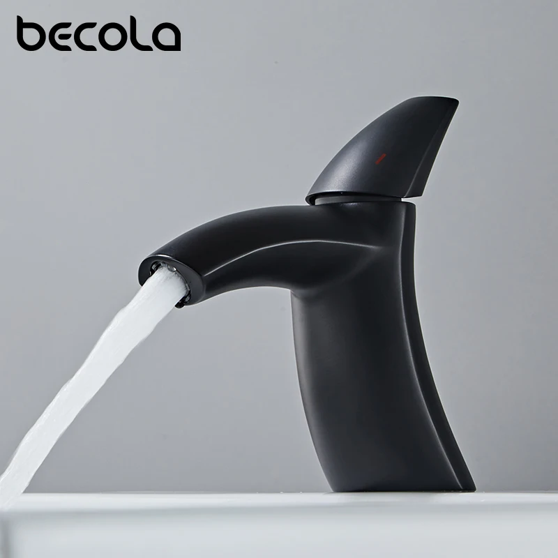 

Becola Brass Bathroom Basin Faucets Black Sink Single Handle Cold And Hot Water Mixer Tap