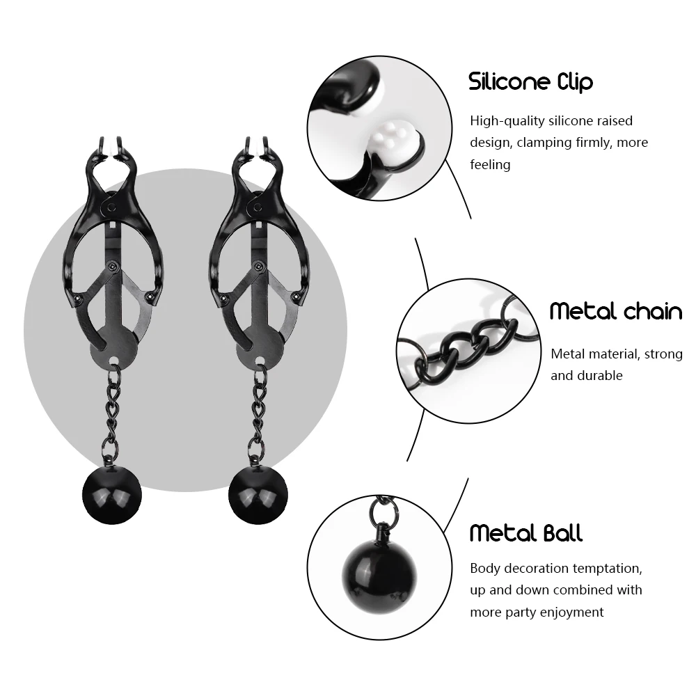 Nipple Clamps with Metal Balls Adjustable Weights Nipple Clips BDSM Breast Clip Adult Sex Toys for Women and Couples