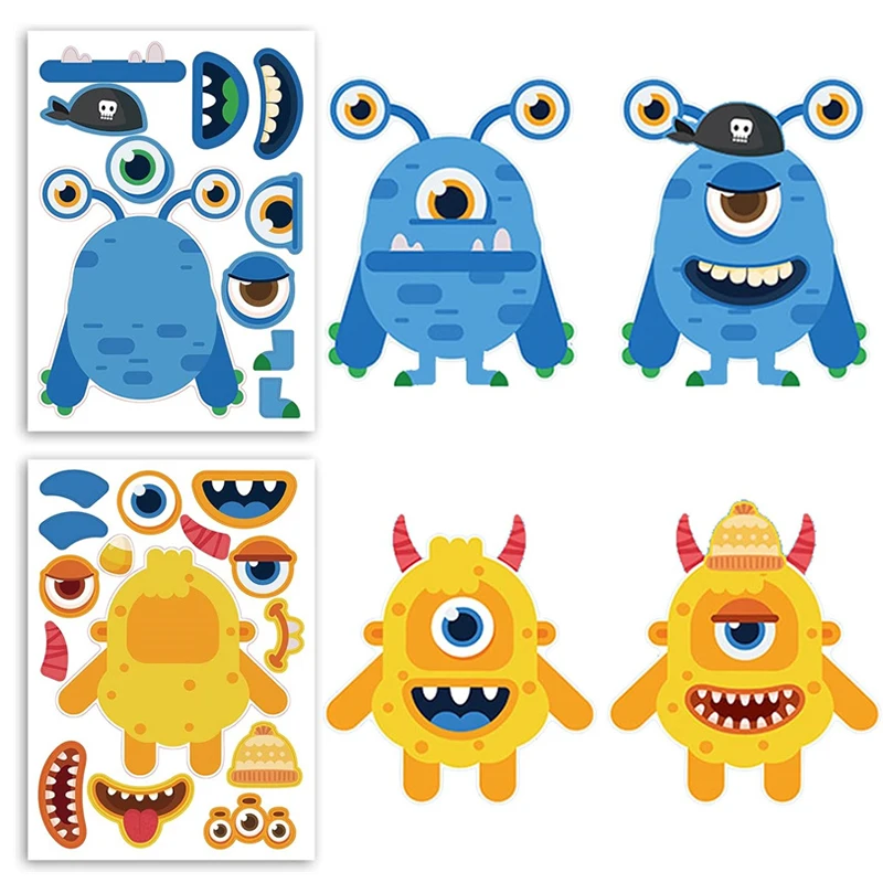 Halloween machen ein Gesicht Aufkleber DIY machen Ihre Monster Cartoon Puzzle Aufkleber passenden Aufkleber für Kinder Kinder Party Gunst Geschenk