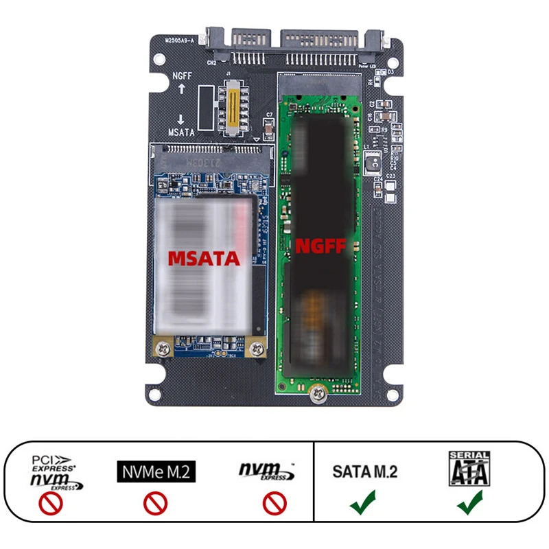 Adapter M2 SATA SSD mSATA SSD to SATA3.0 6Gbps Board SSD M2 mSATA Adapter M.2 to SATA Riser 2.5" SATA to M2 Converter for Laptop