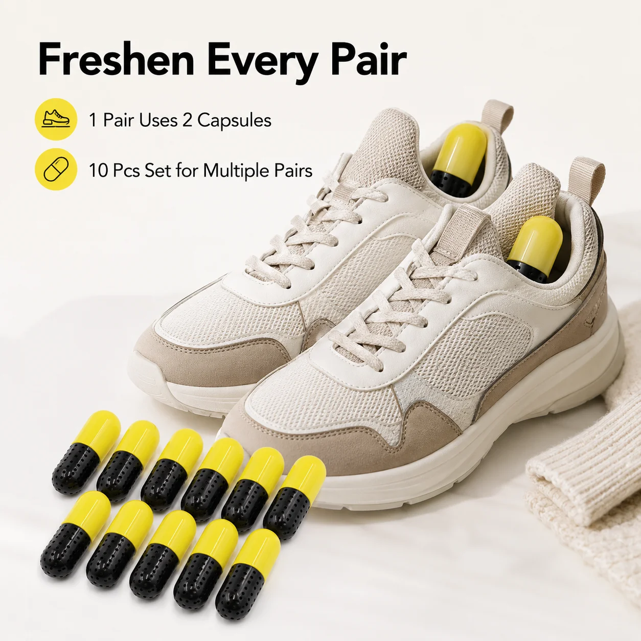 10Pcs Shoe Deodorizer Capsules Moisture Absorber Odor Control Sneaker Freshener for Shoes Gym Bags Closets and Cars