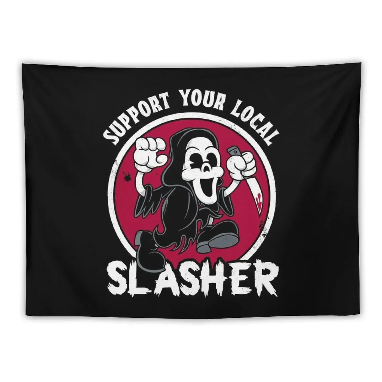 

Support Your Local Slasher - Creepy Cute Vintage Cartoon Horror Tapestry Room Decor Cute Room Design Tapestry