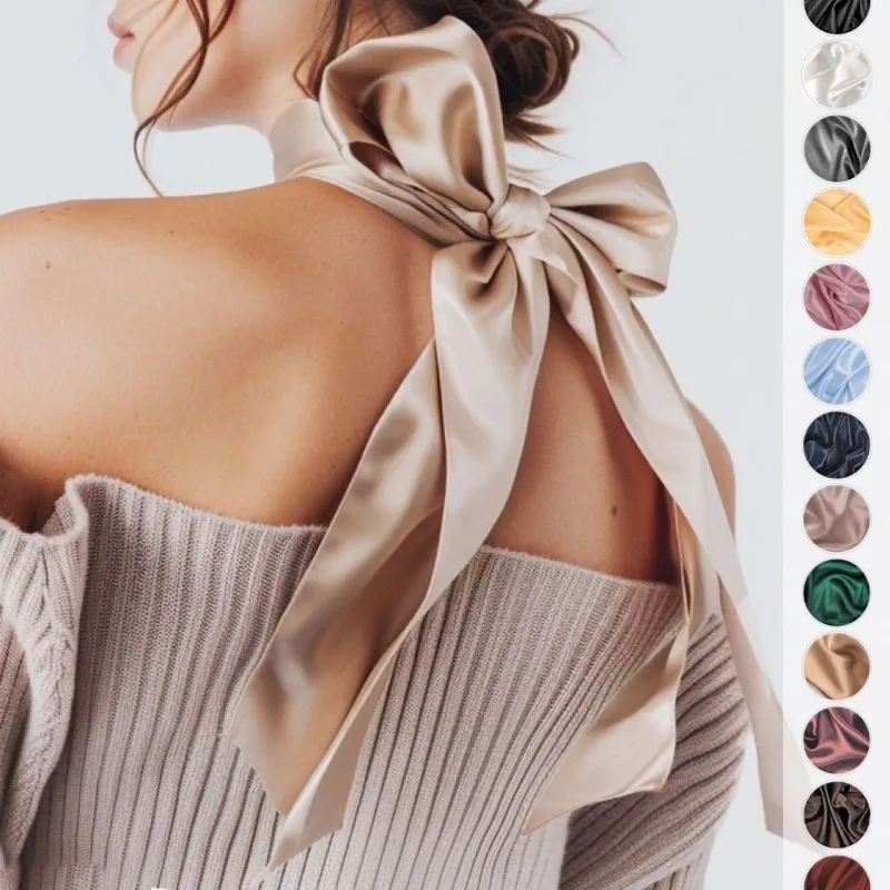 Image of 200*5CM 100% Maulbeerseide Halstuch, Schmaler Choker Dünner Seidenschal Kopf-Hals-Haarband Taschenband Stirnbänder DIY