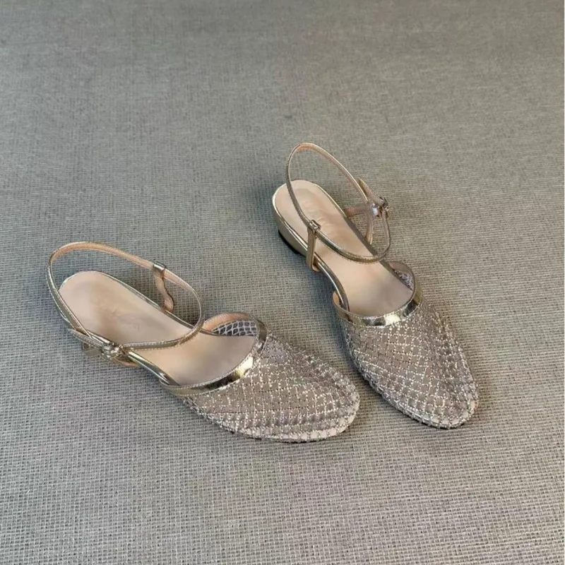Sandales romaines à talon compensé ajouré en strass pour femme, nouvelle collection 2026, style élégant et moderne