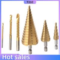 T21C 6Pcs Step Drill Bit Saw Set 4-12 4-20 4-32Mm 3 6 8Mm For Woodworking Metal Core Hole Opener Titanium Milling Cutter