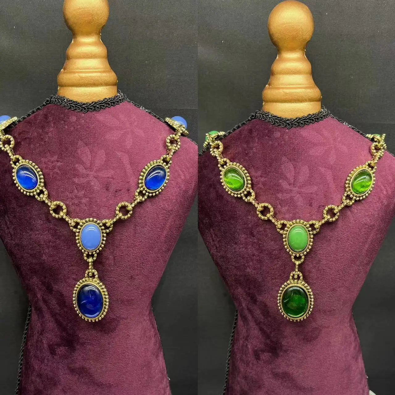 Qingdao Mid-Ancient Ornament Vintage Candy-Colored Glaze Retro Style Ring Buckle Design Emerald Necklace