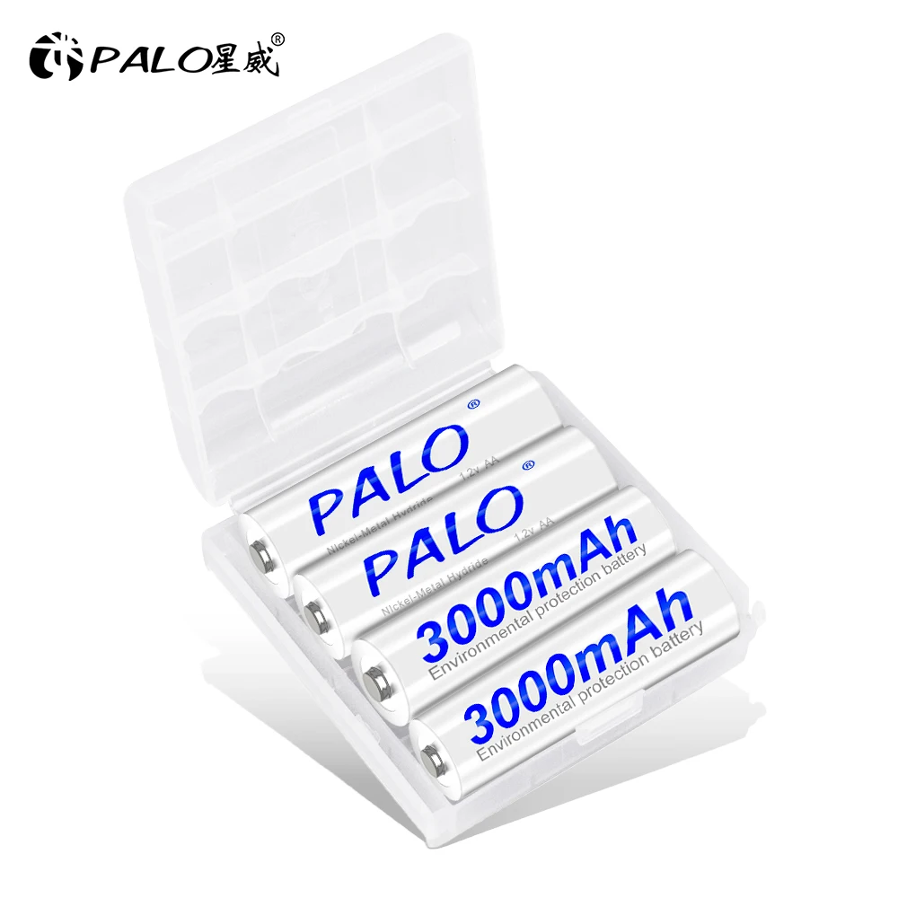 Palo 1.2V 3000mAh AA Rechargeable Battery NI-MH Nimh Rechargeable AA Batteries for Camera Toy Car flashlight + 8 Slots Charger