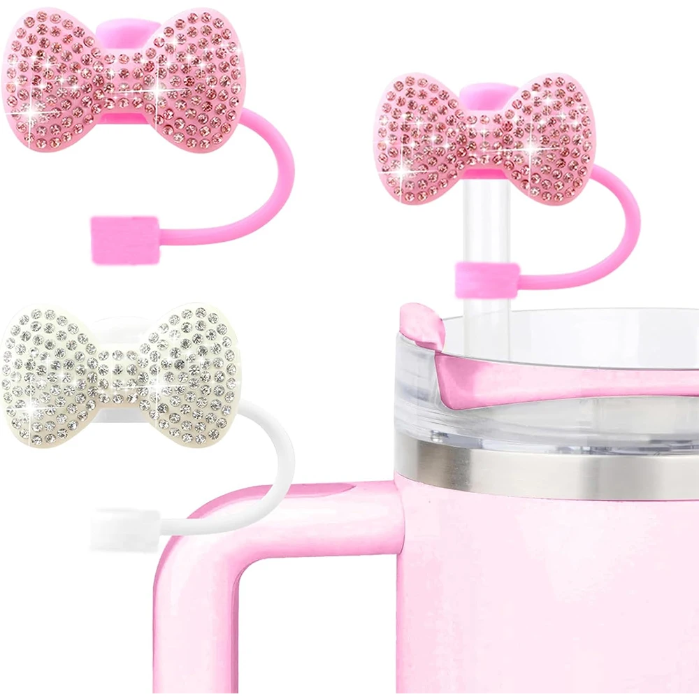 Tapa de cubierta de paja con lazo bonito para Stanley, accesorios para vasos de 30oz y 40oz, adornos de paja con cristales ostentosos para vaso Stanley, 2 uds.