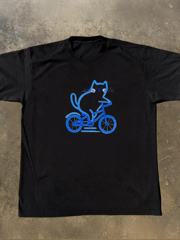 Cute  Bicycle Original Hand-Drawn Sketch Pet Short Sleeve T-Shirt Unisex Pure Cotton Breathable Casual Fashion Summer Top