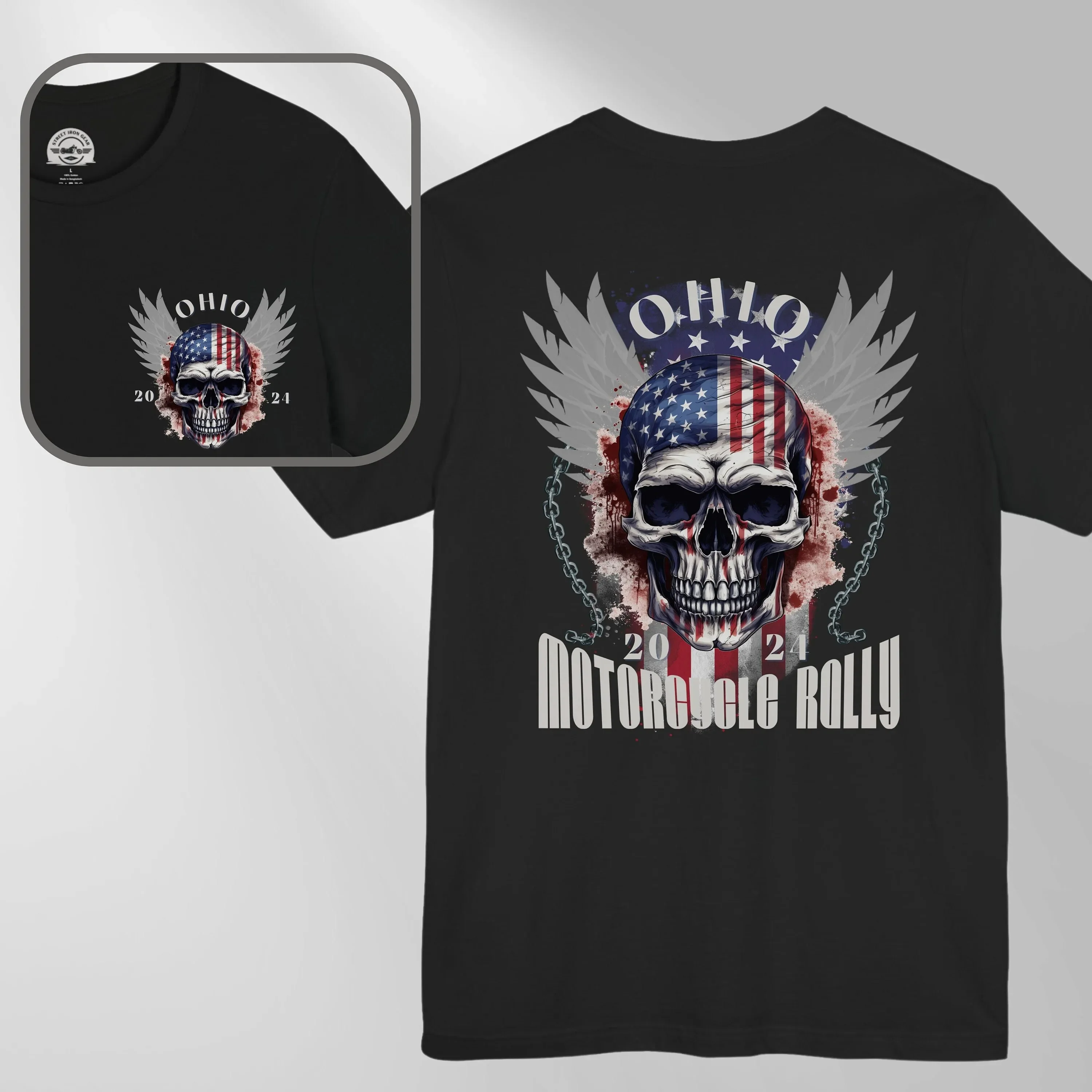 Ohio Bike Week 2024 T Shirt Flag Skull Motorcycle Rally Biker S Patriot