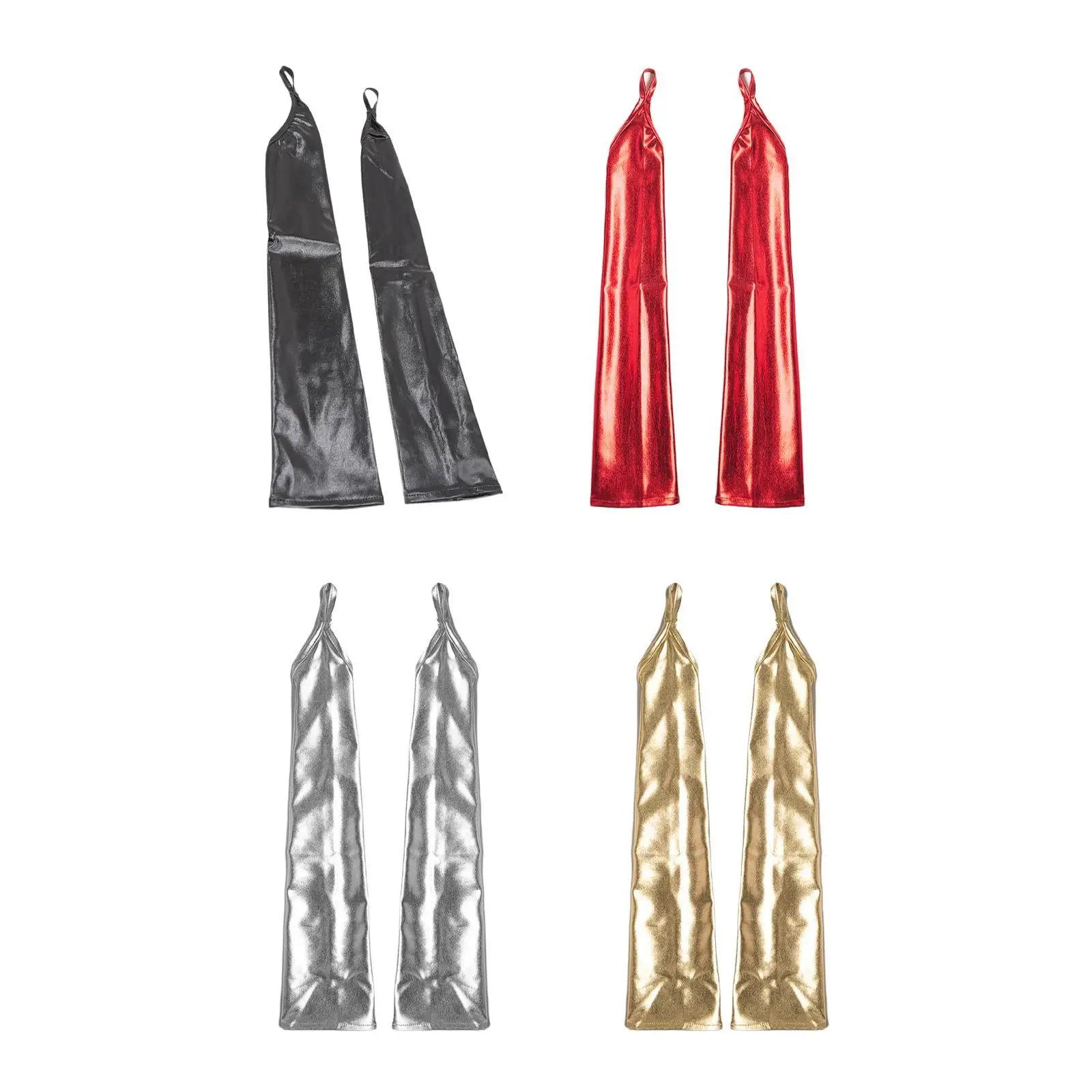 قفازات جلدية لامعة بدون أصابع، قفازات طويلة قابلة للتمدد للنساء للمساء وأوبرا عيد الميلاد وحفلات الهالوين #3