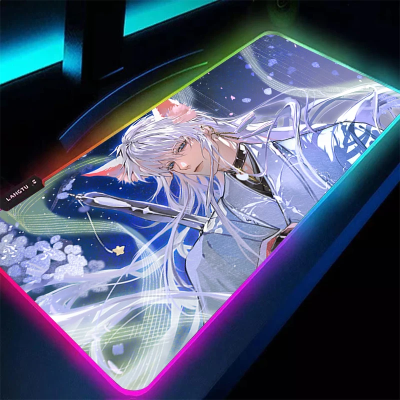 Alfombrilla de ratón para juegos Anime LED PC Gamer alfombrilla de escritorio extendida RGB portátil amor y espacio profundo Xavier alfombrilla de ratón teclado de goma