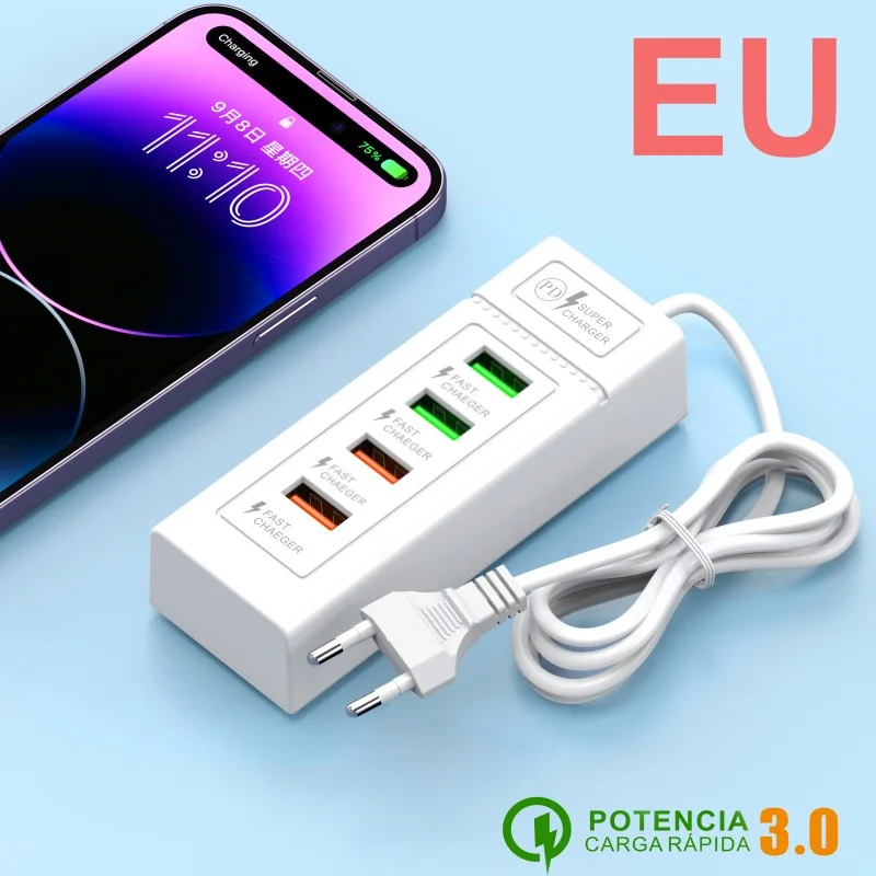 4-Port-USB-Schnellladegerät Typ C Wandladegerät für iPhone Samsung Xiaomi Huawei Telefonladegerät EU/US/UK-Stecker-Netzteil
