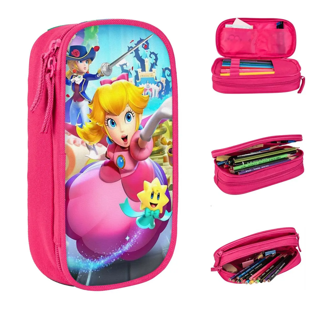 

Милый пенал «Принцесса Пич», розовый, с мультяшным рисунком, для девочек и мальчиков, большая сумка-органайзер для школьных принадлежностей, подарки, пеналы